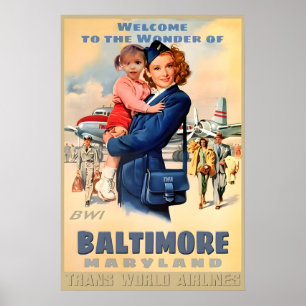 Affiche Baltimore Maryland TWA Airlines Audrey Hepburn