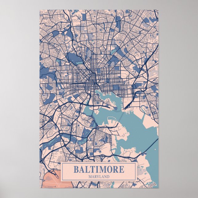 Affiche Baltimore Maryland USA Breezy City Map Travel (Devant)