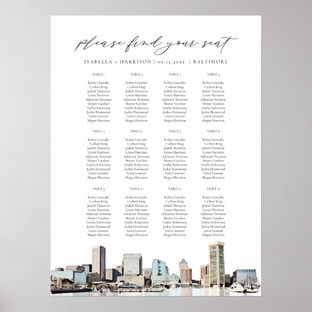 Affiche BALTIMORE Peint Skyline Mariage carte de siège (Devant)