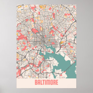 Affiche Baltimore - Plan de la ville de Maryland Chalk