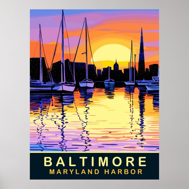 Affiche Baltimore, Port du Maryland, Coucher du soleil, Vo (Devant)
