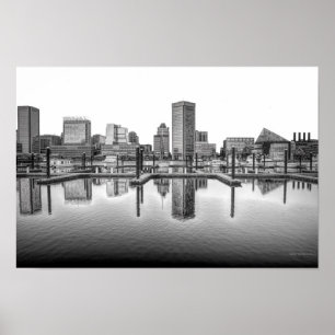 Affiche Baltimore Skyline - Noir et Blanc