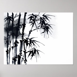 Affiche Bambou japonais plante minimal.