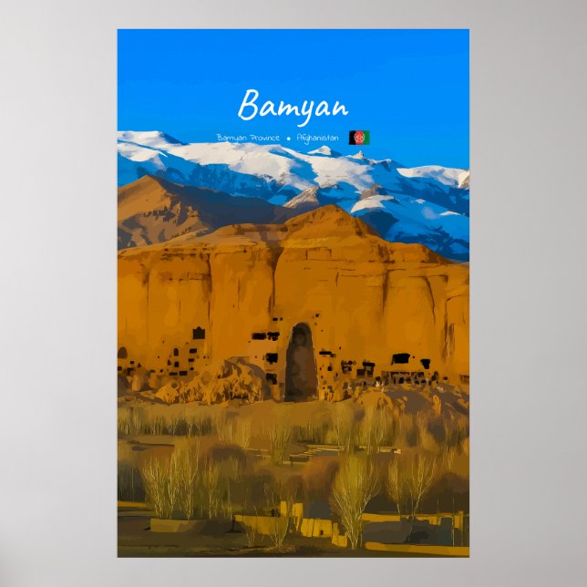 Affiche Bamyan, Afghanistan - Vallée de la falaise du Boud (Devant)