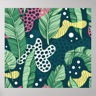 Affiche Banana feuilles abstraits, couleurs tendance