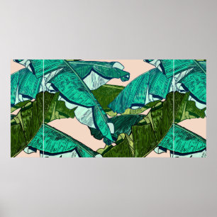 Affiche Banana Feuilles tropicaux sans couture Motif
