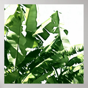 Affiche Banana Leaves Green Monochromatic Painting