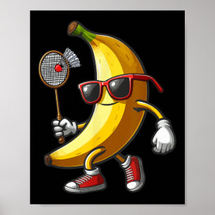 Affiche Banana Sungles Jouer Badminton Funny Fruit Sport