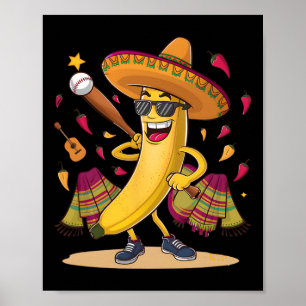 Affiche Banane Mexicaine Jouer Au Baseball Drôle Cinco De