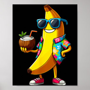 Affiche Banane portant des lunettes de soleil buvant un co