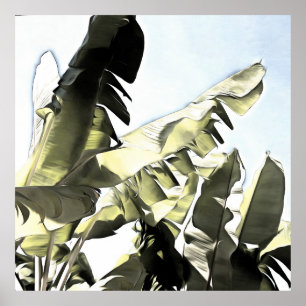 Affiche Banane tropicale Feuilles Pastel Illustration coul