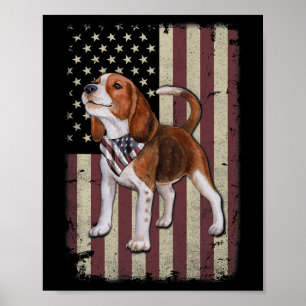 Affiche Bandana Drapeau Américain Beagle Patriotique 4 Jui