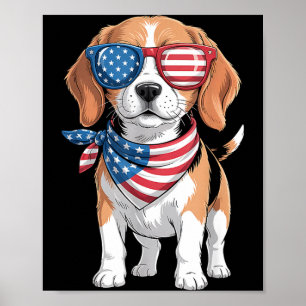 Affiche Bandana Drapeau Américain Chien Beagle Patriotique