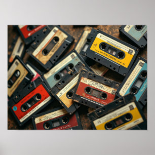 Affiche Bande Cassette Vintage 80s Audio Rétro Nostalgie