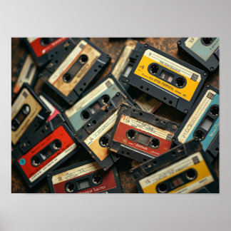 Affiche Bande Cassette Vintage 80s Audio Rétro Nostalgie