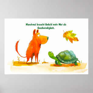 Affiche Bande dessinée aquarelle Chien et Tortue Tortue Re