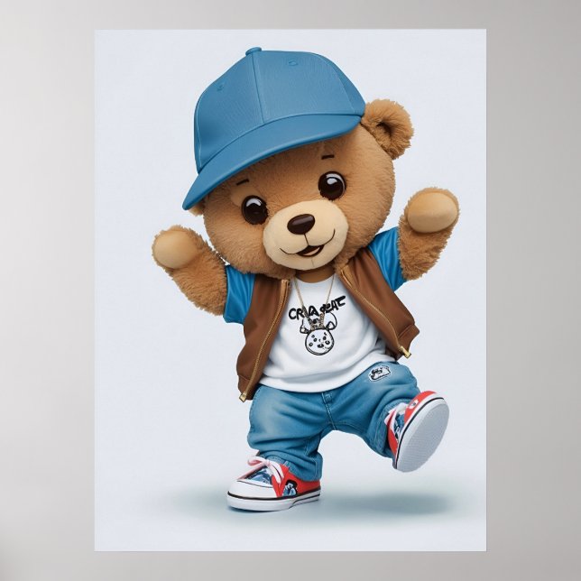 Affiche Bande dessinée cool Teddy Bear en style Hip hop AI (Devant)