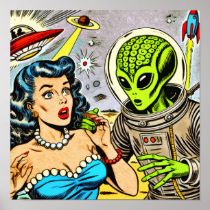 Affiche Bande dessinée de science fiction Alien rétro