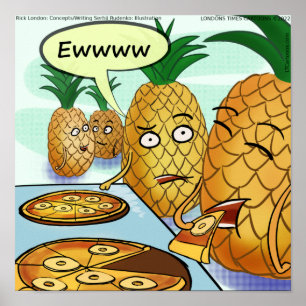 Affiche Bande dessinée drôle de pizza à l'ananas LTCartoon