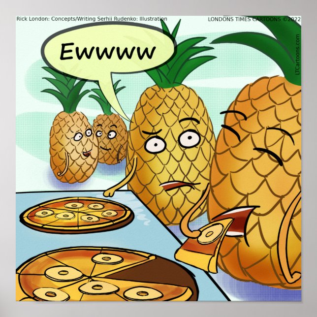 Affiche Bande dessinée drôle de pizza à l'ananas LTCartoon (Devant)