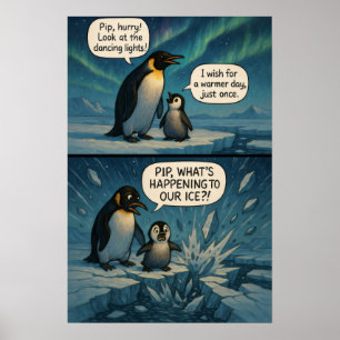 Affiche Bande Dessinée Manchots Aurore – Blague Drôle sur 
