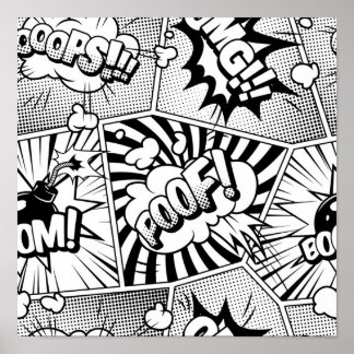 Affiche Bande dessinée Pop Art noir et blanc