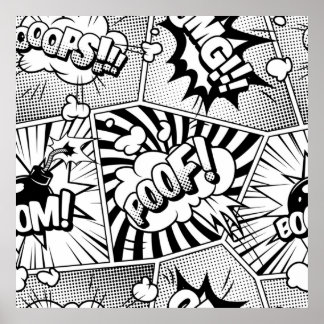 Affiche Bande dessinée Pop Art noir et blanc