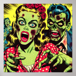 Affiche Bande dessinée rétro Zombie Couple