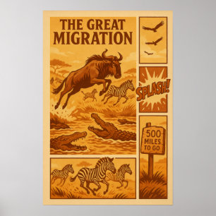 Affiche Bande dessinée vintage de safari – La Grande Migra