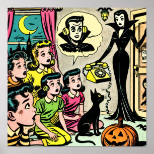 Affiche Bande dessinée vintage pour enfants d'Halloween