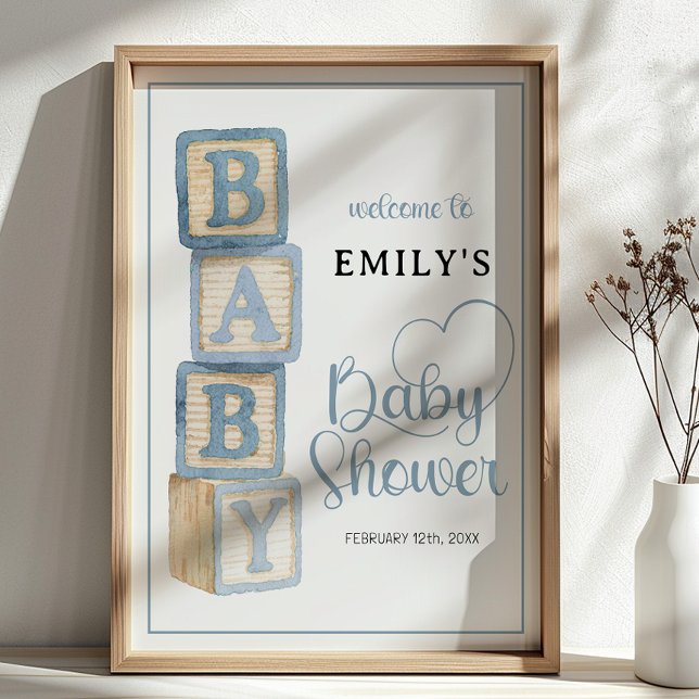 Affiche Banderole de Bienvenue Fête de Naissance Blocs Béb (Baby Shower Welcome Sign)