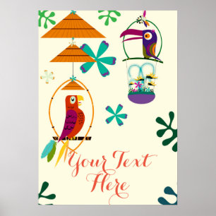 Affiche Banderole personnalisée vintage rétro oiseaux Tiki