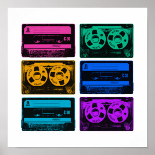 Affiche Bandes Cassette Colorées Rétro
