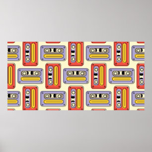 Affiche Bandes cassette motif sans couture rétro. Dés
