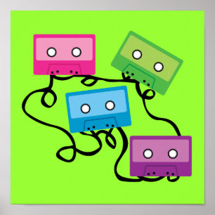 Affiche Bandes de cassettes colorées