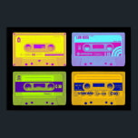 Affiche Bandes de cassettes Pop Art Retro 80s<br><div class="desc">Dans les années 80, tout le monde portait un casque et écoutait sa musique sur un lecteur de cassette portable. Insérez votre cassette et vous avez eu de la musique n'importe où, jusqu'à ce que Side A arrive à sa fin et que la bande devait être retournée à Side B....</div>