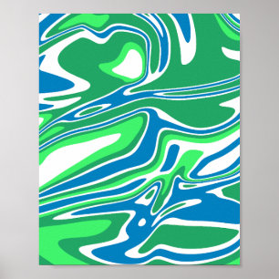 Affiche Bandes de marbre vert et bleu fluides
