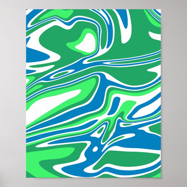Affiche Bandes de marbre vert et bleu fluides (Devant)