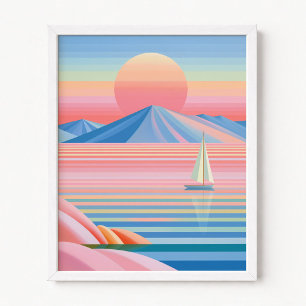 Affiche Bandes dégradées pastel Coucher de soleil Voilier
