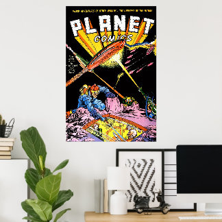 Affiche Bandes dessinées Laser Attack Sci-Fi Vintage Plane