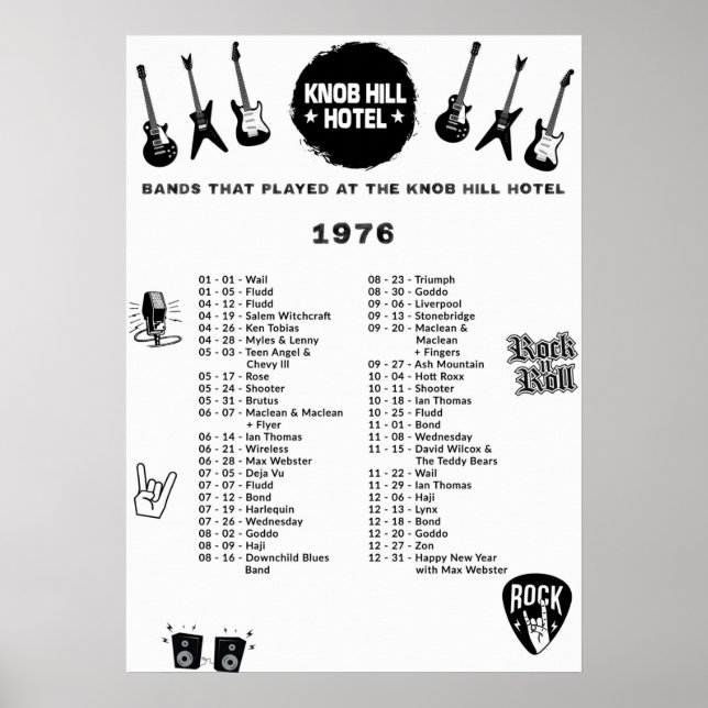 Affiche Bandes Qui Ont Joué Au Knob Hill Hotel 1976 (Devant)