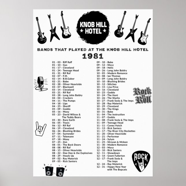 Affiche Bandes Qui Ont Joué Au Knob Hill Hotel 1981 (Devant)