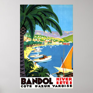 Affiche Bandol, Côte d'Azur, France, côte française, vinta