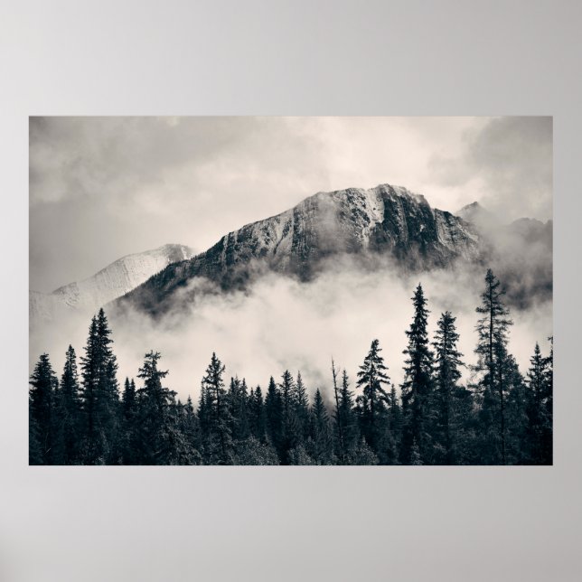 Affiche Banff national park foggy mountains and forest in  (Devant)
