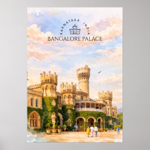 Affiche Bangalore Palace Inde Aquarelle Mémoire de Voyage