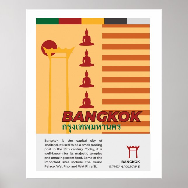 Affiche Bangkok style rétro Thailande Mur Art (Devant)