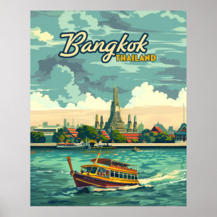 Affiche Bangkok Thaïlande Asie Temple Vintage voyage