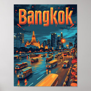 Affiche Bangkok Thaïlande Illustration de voyage d'art Vin