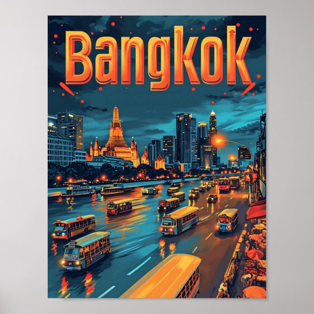 Affiche Bangkok Thaïlande Illustration de voyage d'art Vin (Devant)