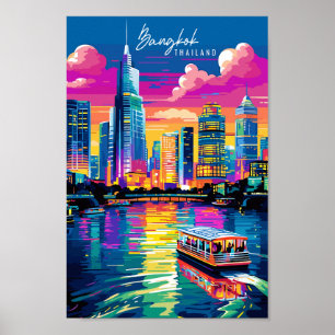 Affiche Bangkok Thaïlande lieu de voyage vintage illustrat